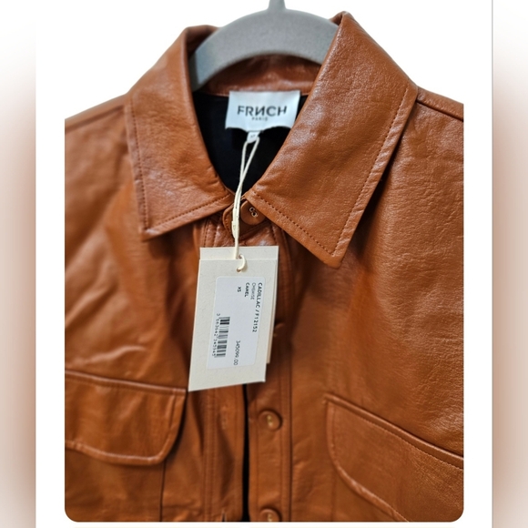 FRNCH Paris NWT faux leather button up camel color Cadillac jacket XS - Picture 7 of 7
